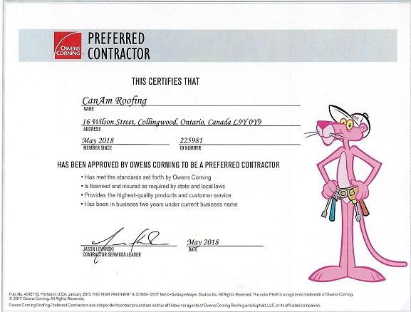 Owens Corning Preferred Contractor Certification